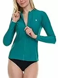 Hurley Rash Guard für Frauen, voller Reißverschluss, Lange Ärmel Badepullover mit Reißverschluss für Frauen, Surf-Top UPF 50+ SPF Sonne und UV-Schutz, Smaragd, L