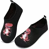WateLves Hausschuhe Kinder Mädchen Slipper rutschfeste Leichte Turnschläppchen Flexibe Atmungsaktive Barfuss Pantoffeln Kindergarten Unisex(Rot Tyrannosaurus Rex,28 29 EU)
