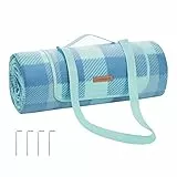 SONGMICS Picknickdecke, 200 x 200 cm, mit 4 Erdankern, groß, Campingdecke, für Park, Garten, Strand, wasserdicht, faltbar, grün-blau GCM011Q02