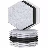 Hexagon Akustikpaneele selbstklebend 18 Stücke,TONOR 30x26x0,9cm Schallschutz Schalldämmung Schallschutzplatten, 6 St.Grau + 6 St.Schwarz + 6 St.Weiß