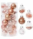 SinLaw 30 Stück Weihnachtskugeln Kunststoff,6CM Ornamente für Weihnachtsbaum Roségold Christbaumkugeln,Weihnachtsbaumschmuck mit Aufhänger Bruchsicher,Mehrweg Weihnachtsdeko