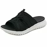 Acfoda Schiebe Sandalen Damen mit Weiches Fußbett Leicht Bequeme Orthopädische Pantoletten Slip On Hausschuhe Mesh Sommer Schuhe Hinten Offen Flach Schlappen Arch Support Slipper Schwarz 41