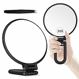 MIYADIVA 30X Vergrößerungsspiegel mit Griff – Doppelseitiger Makeup-Spiegel (1X/30X), faltbar & tragbar für präzises Make-up unterwegs – Matt Schwarz