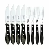 Tramontina Jumbo Steakbesteck, 8 teiliges Set, 4 Steakmesser und 4 Steakgabeln, Edelstahl, Echtholzgriff, FSC zertifiziert, rostfrei
