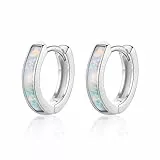 CERSLIMO Opal Ohrringe, Weiß Opal Creolen Silber 925 Schmuck Geschenke für Damen Frauen Mädchen