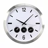 Perel Wandfunkuhr, Funkuhr Wand Küche, Wanduhr Funk, Küchen Funkuhr, Funk Wanduhr groß, Küchenuhr, Weltuhr mit 3 Zeitzonen, DCF, rund, analog, 50.5 cm, Aluminium, Silbergrau