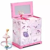 Jewelkeeper Schmuckschatulle mit Spieluhr für Mädchen, rosa künstliches Holz mit weichem rosa Futter, spielt Zucker, Pflaumenfee, 4 Fächer zur Aufbewahrung, Kinder-Schmuckschatulle, 24,1 x 24,1 x 14,7
