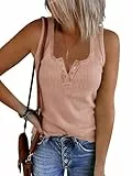 Saodimallsu Damen Tank Tops mit V-Ausschnitt Sommer Gerippte Ärmellose Henley Bluse Beiläufige Lose Geknöpfte Cami Strick T-Shirts Z1 Rosa S