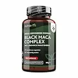 Nutravita Schwarze Maca Kapseln – 180 vegane Kapseln – 100% peruanisches Maca Schwarz 10:1 Extrak mit Panax Ginseng und L-Arginin – Hochdosiert und vegan mit 5000 mg – 6-Monatsvorrat