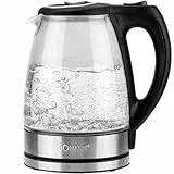 Bomann® Wasserkocher Edelstahl 1,7 Liter | BPA frei | Wasserkocher Glas | 2200W | Sicherheitsglas | Wasserstandsanzeige | mit Kabelaufwicklung | Kettle | Edelstahl Wasserkocher | WKS 6032 CB