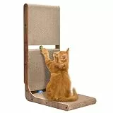 LIFLIX Kratzpappe für Katzen, 69 cm L-förmige Kratzbrett, Katzenkratzbrett Mit Ballspielzeug, Kratzmöbel Aus Hochwertiger Karton