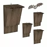 Relaxdays Fledermauskasten, 4er Set, Unterschlupf für Fledermäuse, HBT 34 x 22,5 x 12,5 cm, Fledermaushotel, Holz, braun