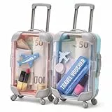 KIJUK Mini Koffer Geschenkbox, 2 Stücke Wiederverwendbare Reisegutschein Verpackung mit Rollen & Griff - Für Geldgeschenke, Urlaubsüberraschung zu Geburtstag, Hochzeit (Pink and Blue,9.5 * 7 * 3.5cm)