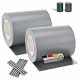 Juskys PVC Sichtschutzstreifen Doppelstabmatten Zaun 2er Set - 2 Rollen á 35m x 19cm - 60 Befestigungsclips - Zaunfolie Sichtschutz Windschutz - hellgrau