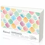 Koncci Aquarellpapier A5, 40 Blatt Aquarellblock, Kaltgepresst 300g/m² Weißes Aquarell Papier, Watercolor paper für Aquarellmalerei und Zeichnung, Geeignet für Studenten, Anfänger, Künstler