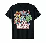 Marvel Avengers Retro Klassischer Comic Grafik T-Shirt, Unisex, Schwarz, S