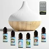 MISIJI Aroma Diffuser für Duftöle 500ML,mit Fernbedienung und Sauber Ätherische Öle Set 6x10 ML,4 Timer-Einstellung