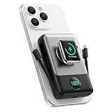 Magnetische Power Bank mit Ladekabel für MagSafe, 10800mAh Wireless PowerBank mit i-Watch Ladegerät, QC4.0+PD 25W Schnelles Laden mit LED Display Externer Akkus für Apple Watch/iPhone 16/15/14/13/12