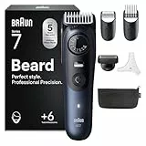 Braun Barttrimmer Series 7, Elektrischer Bartschneider Herren mit 6 Zubehörteile, Ultrascharfe ProBlade Klinge, 120 Min Akkulaufzeit, Kabelloser Bartrasierer, 40 Längen, Wasserdicht, BT7520, Blau