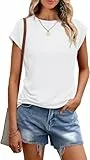 ELFIN T-Shirt Damen Rundhals Kurzarm Sommer Shirt Lässig Basic Tee Shirts Einfarbig Oberteile Tops, Weiß, XL