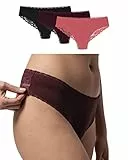 Snocks Brazilian Slip mit Spitze Damen aus Bio-Baumwolle (3er Pack) - Damenunterwäsche mit Perfekter Passform und angenehmem Tragegefühl - Unterwäsche Frauen Gr.S, Farbe Mauve/Rott/Schwarz