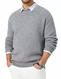 Elegancity Herren Pullover Gefüttert Rundhals Winter Fleece Strickpullover Männer Oversized Casual Business Basic Einfarbig Sweater Pulli,Grau XL