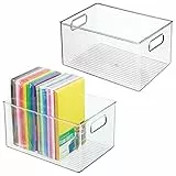 mDesign Ablagebox mit integrierten Griffen – große Aufbewahrungsbox für Make-up, Handtücher, Seifen und Shampoo – ideal zur Kosmetikaufbewahrung im Bad – 2er-Set – durchsichtig