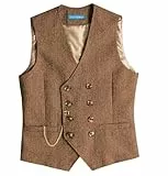 Solovedress Mens Vintage Wolle Anzugweste Regular Fit Weste Anzug Weste für Hochzeit Groomsmen(Brown,XL)
