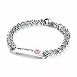 Flongo SOS Damen Medical Armband Männer Armreif, Edelstahl Armkette Kette Panzerkette Silber Krankheit Medical Alert ID Notfall Medizinische Marke Herren-Accessoires Type 2 Diabetes