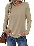 Cuptacc Langarmshirt Damen Basic Einfarbig Sweatshirts Ohne Kapuze Rundhals 2025 Mode Elegant Große Größen Lässig Langarm Tshirt Damen Aprikose M Mittel