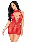 Leg Avenue Damen Mini Kleid, Rot, One Size, Party, Nylon, Gepunktet, Figurbetont, Herz-Details, Neckholder