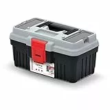 Werkzeugkoffer Werkzeugbox Werkzeugkasten mit Werkzeugtrage Ergonomischer Griff Robuster Deckel ABS Klemmverschlüsse 296 x 178 x 153 mm Grau