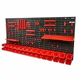 VEVOR Stapelboxen, 30-Behälter-Teileregal-Organizer für Garage, Kunststoff-Ladenwerkzeug mit Wandpaneelen/Werkzeughaltern/Haken, für Muttern, Bolzen, Schrauben, Nägel, Perlen, Knöpfe, Schwarz/Rot
