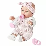 Enjoyin 30 cm Babypuppe im Geschenkkarton mit Rosa Kleidung, Schnuller, Flasche und 33x33 cm Mikrofaser-Decke Kleinkinder und Kinder ab 3 Jahren