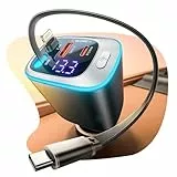 Rolgno Einziehbares Auto Ladegerät, [4 Port Schnellladegerät Auto] 72W Zigarettenanzünder USB C Adapter, PD30W & QC3.0 KFZ Ladegerät, 65CM Doppelkabel Car Charger, Ladekabel Auto für iPhone/Galaxy usw