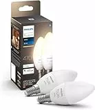 Philips Hue White E14 LED Lampen in Kerzenform 2er Pack (470 lm), dimmbare LED Leuchtmittel für das Hue Lichtsystem mit warmweißem Licht, smarte Lichtsteuerung über Sprache und App
