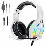Krysenix PG1 RGB Gaming Headset für PS4, PS5, PC,Switch, Xbox, Headset mit LED und Gaming Kopfhörer mit Mikrofon, Noise Cancelling Kopfhörer mit 3.5mm Klinke Schwarz-Matte Weiß