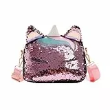 VALICLUD Frauen Mädchen Einhorn Pailletten Tasche Glitzer Crossbody Geldbörse Umhängetasche für Kinder Kleine Mädchen