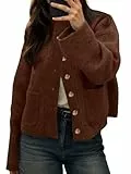Cicy Bell Grobstrick-Cardigan für Damen, Knopfleiste, Stehkragen, offene Vorderseite, Jacke, Winter, lässige Oberbekleidung mit Taschen, Kaffee, S