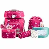 SCHOOL-MOOD Champion Maxx Pro Schulranzenset 7-teilig 22L Stauraum, ergonomisches Grow with You System für 1 m bis 1,50 m Körpergröße, wasserdichter Stoff mit Reflektoren (Klara Häschen)