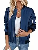 Zeagoo Übergangsjacke Damen Kurze Bomberjacke Elegant Leichte Fliegerjacke Casual Basic Jacke Outwear für Fruhling Blau