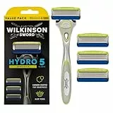Wilkinson Sword - Hydro 5 Sensitive Rasierer für Männer, Rasiergriff + 4 Rasierklingen, Feuchtigkeitsspendende Gel-Pools und Hautschutzbügel