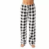 HSUAYEUD Matching Pyjamas Couple Damen Lang Pyjamahose Nachtwäsche Freizeithose Strandhose Karierte/Unifarbe Schlafhose mit Taschen und Kordelzug XXL