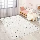 carpet city Teppich Kinderzimmer Punkte - 80x150 cm - Creme mit bunten Pastell-Pünktchen, moderner Kinderteppich, weich & gemütlich