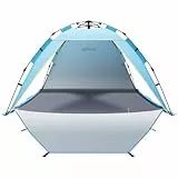 3-4 Person Instant Strand Zelt Pop Up Automatisches Strandzelt, Extra großes Tragbar Strandmuschel mit 3 erweiterbare Türen, UPF 50+ Easy Setup Sonnenschutz für Picknick, Strand,Familien