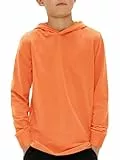Haloumoning Jungen Kapuzenpullover Langarm Einfarbig Hoodie Kinder Regular Fit Basic Hooded Sweatshirt 5-14 Jahre, Orange, 9-10 Jahre