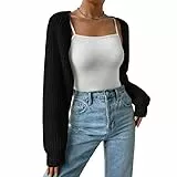 Kukeyiee Damen Langer Puffärmel Pullover Strickpullover Pullover Crop Top Mode Cover Strick Top(#Style 2,M)