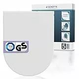 D-Form WC-Sitz mit Absenkautomatik TÜV-geprüft | Abnehmbarer Klodeckel aus bruchsicherem Material | Einfache DIY Montage durch Montageschablone | Toilettendeckel und Brille bis 500 kg belastbar | Weiß