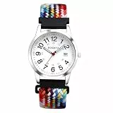 Avaner Uhren Damen Herren Elastisch: Nylon Damenuhr Herrenuhr mit gewebtes Armband Arabischen Ziffern Kalender Stretchband Analog Quarzuhr Leicht Ablesbare Uhr für Frauen Männer