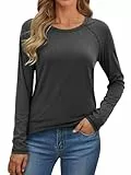 Crewhpo Oberteil Thermo Langarm Damen Top mit Rundhals Einfarbiges T-Shirts Basic Lockerer für Frauen Thermounterwäsche Funktionsshirt Thermo Unterhemd Thermoshirt Grau